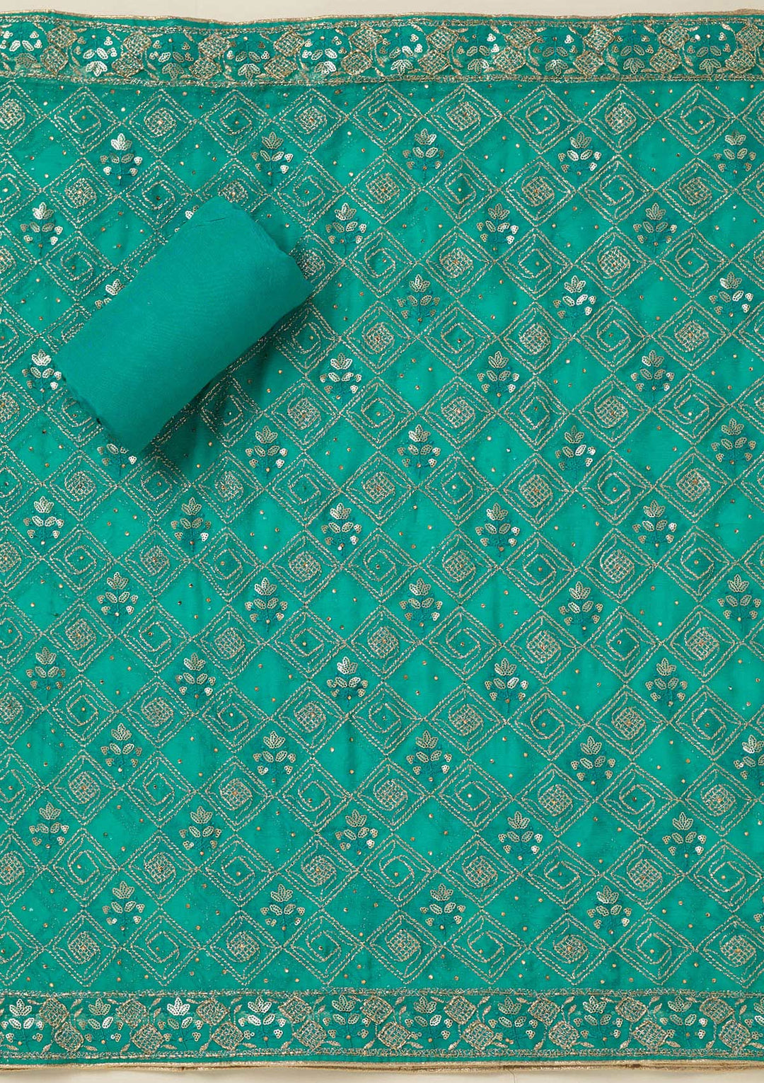 Turquoise Blue Zariwork Georgette Unstitched Salwar Suit-koskii