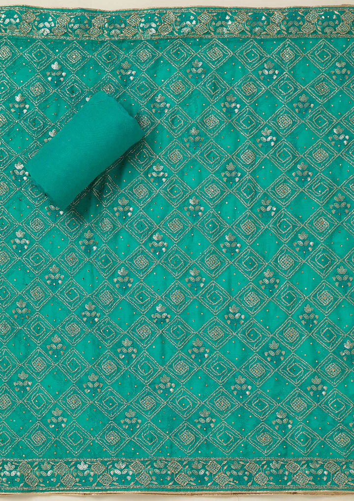 Turquoise Blue Zariwork Georgette Unstitched Salwar Suit-koskii