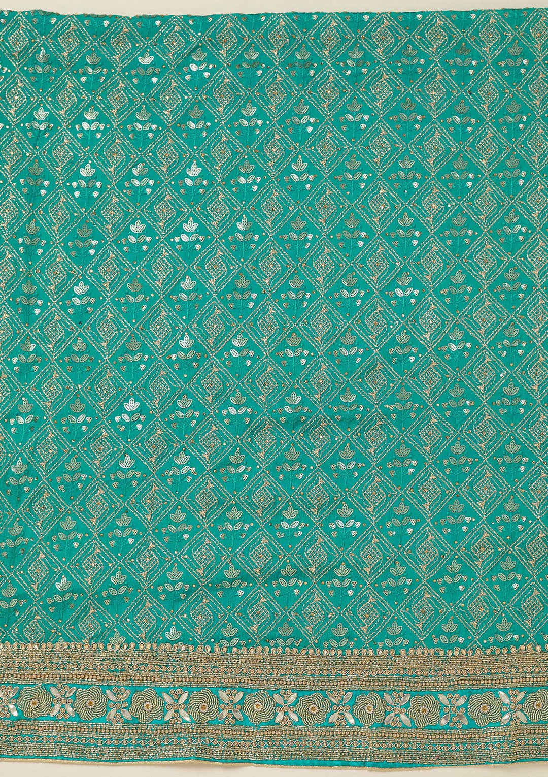 Turquoise Blue Zariwork Georgette Unstitched Salwar Suit-koskii