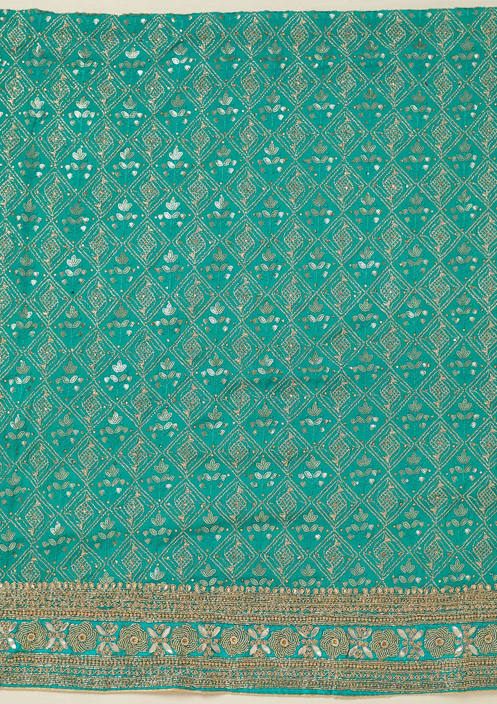 Turquoise Blue Zariwork Georgette Unstitched Salwar Suit-koskii