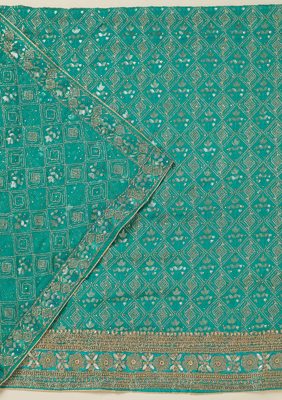 Turquoise Blue Zariwork Georgette Unstitched Salwar Suit-koskii