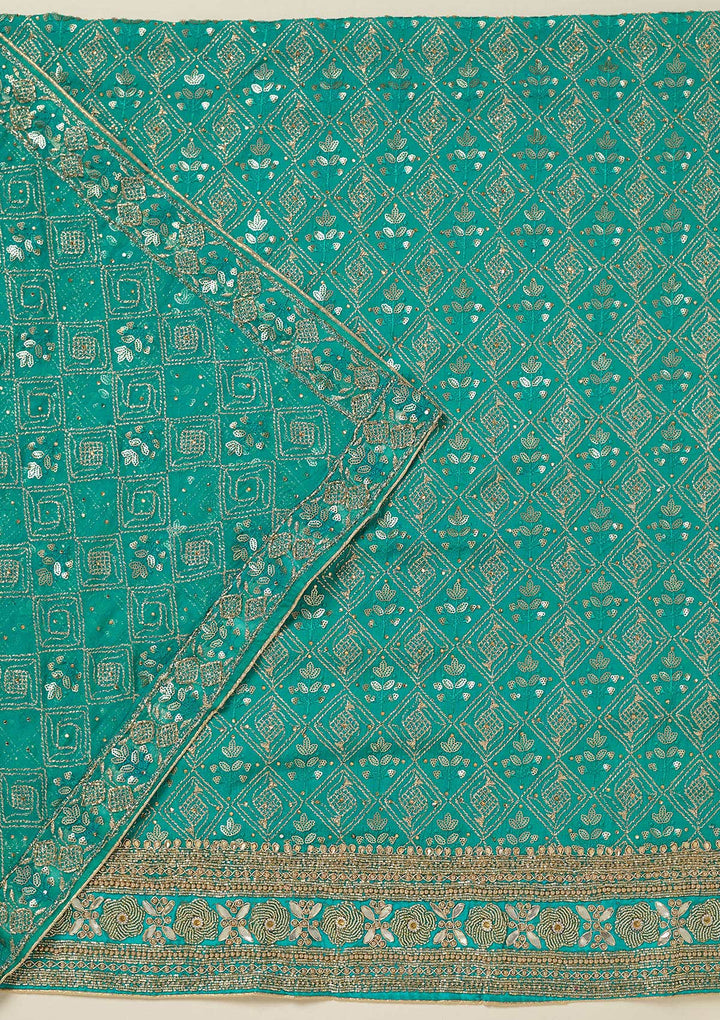 Turquoise Blue Zariwork Georgette Unstitched Salwar Suit-koskii