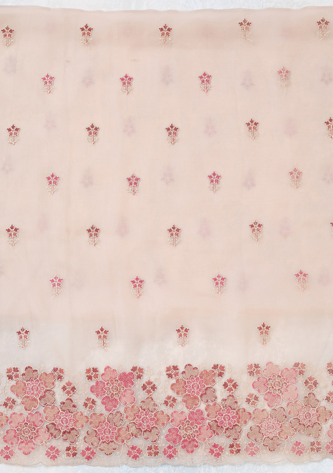 Beige Zariwork Organza Unstitched Salwar Suit-koskii