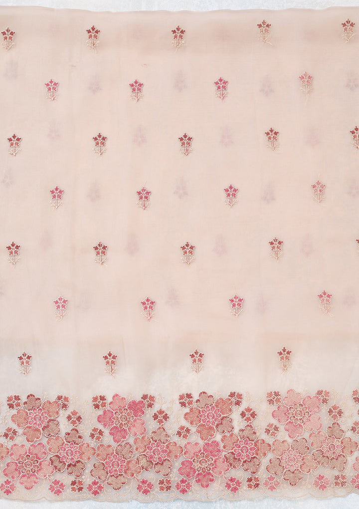 Beige Zariwork Organza Unstitched Salwar Suit-koskii