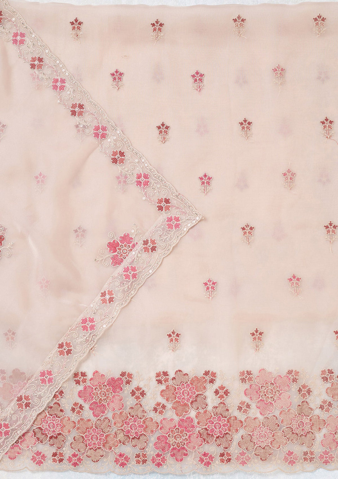 Beige Zariwork Organza Unstitched Salwar Suit-koskii