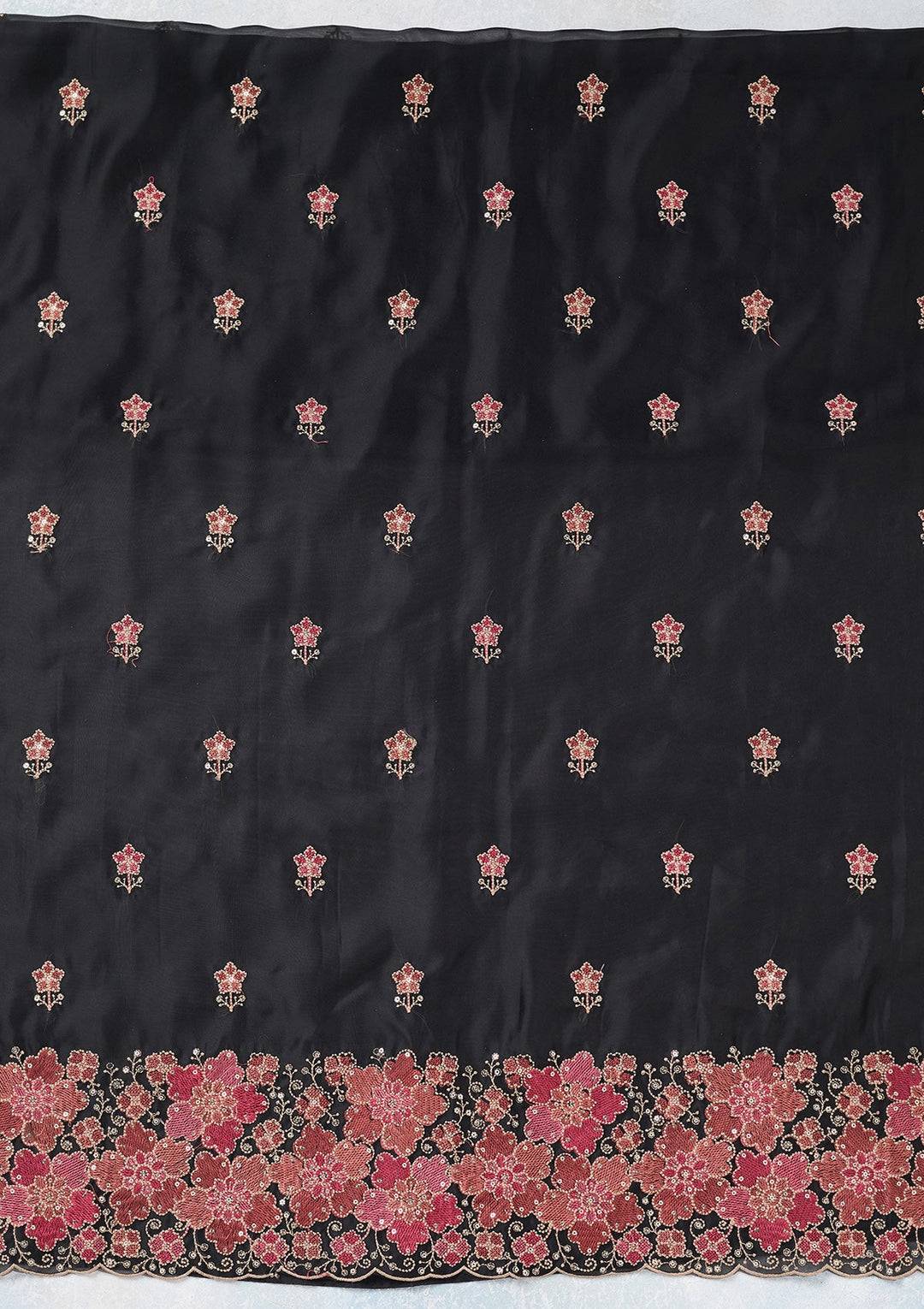 Black Zariwork Organza Unstitched Salwar Suit-koskii