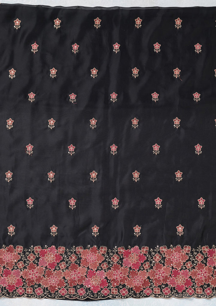 Black Zariwork Organza Unstitched Salwar Suit-koskii