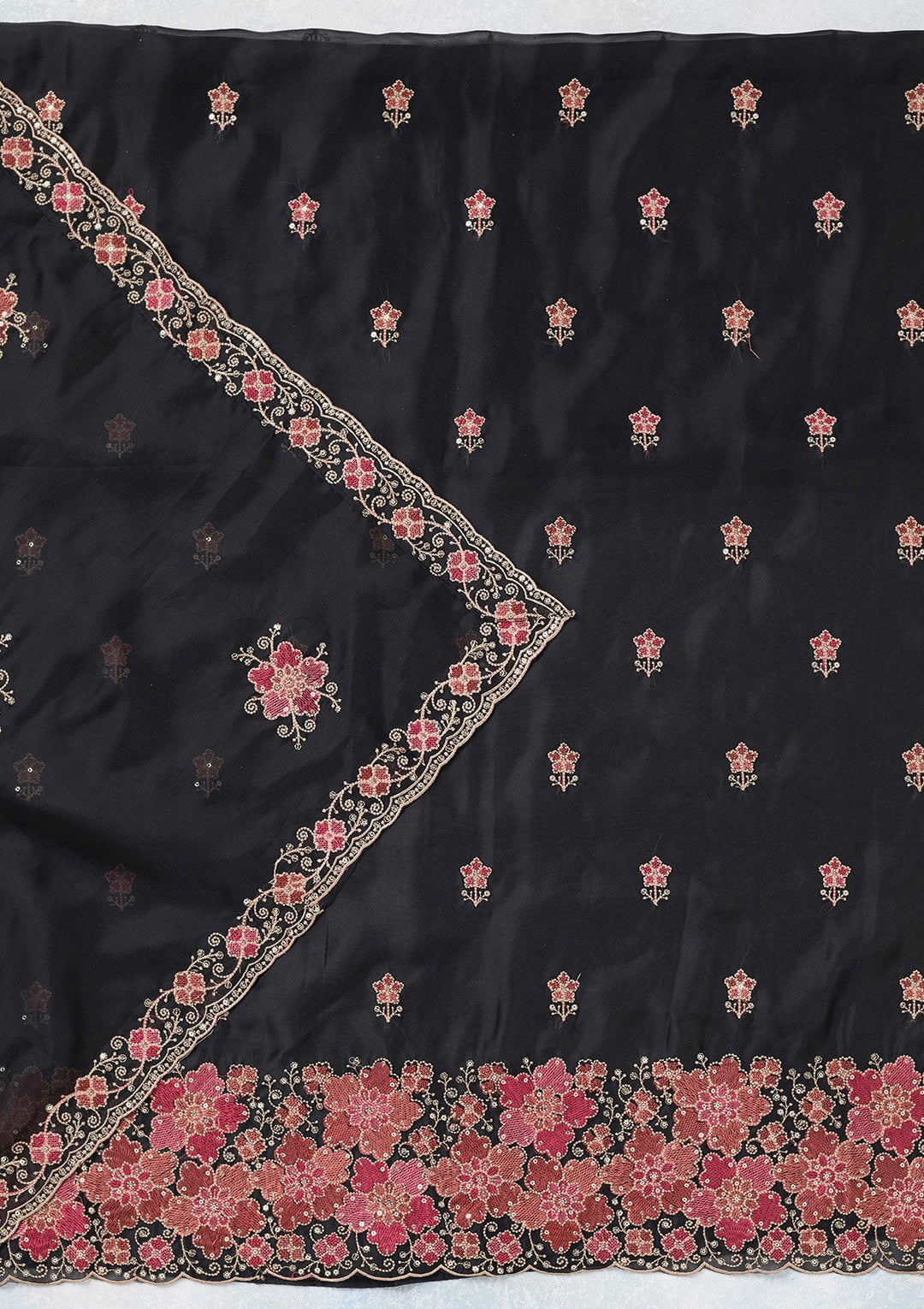 Black Zariwork Organza Unstitched Salwar Suit-koskii