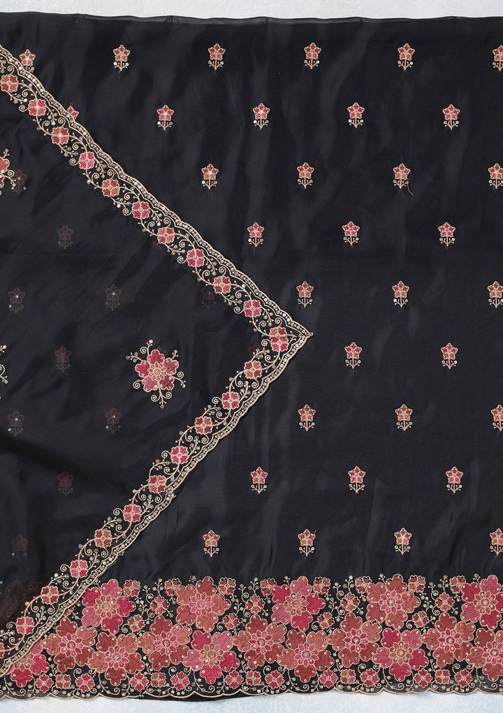 Black Zariwork Organza Unstitched Salwar Suit-koskii