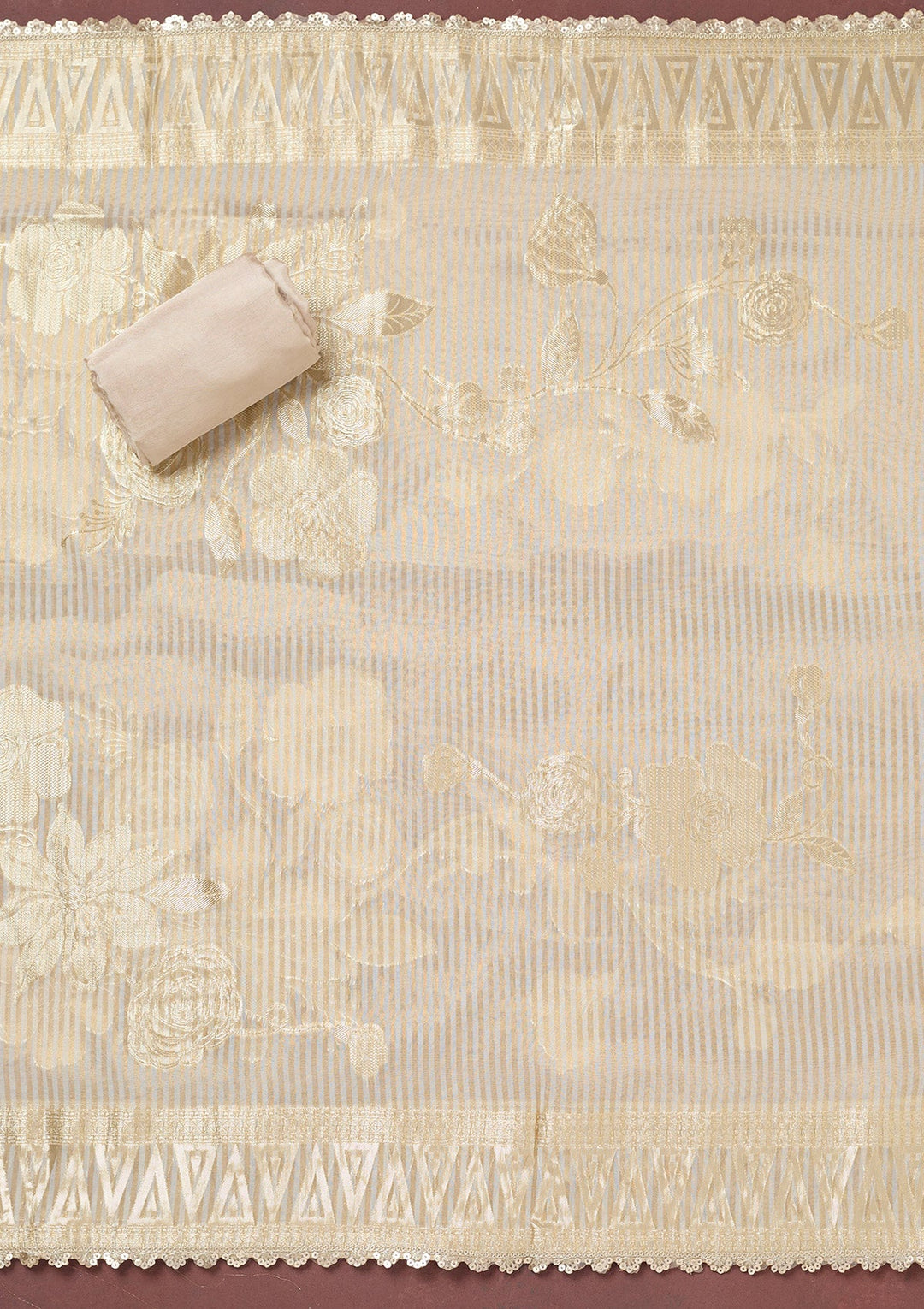 Beige Mirrorwork Tissue Unstitched Salwar Suit