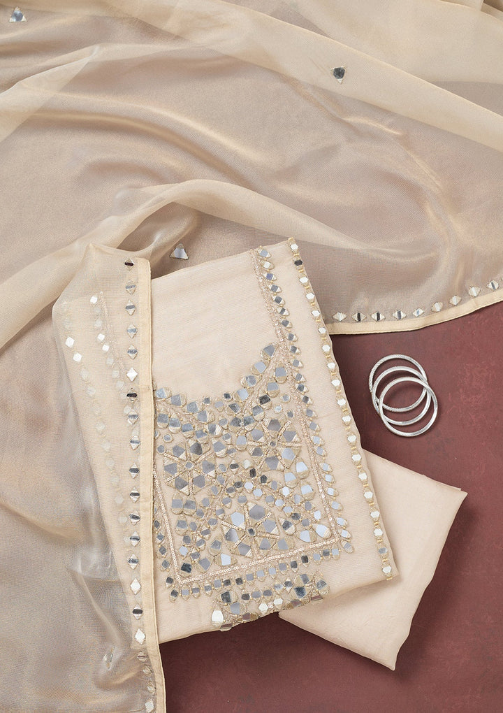 Beige Cutdana Tissue Unstitched Salwar Suit-koskii
