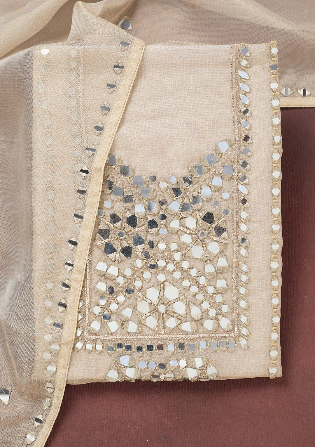 Beige Cutdana Tissue Unstitched Salwar Suit