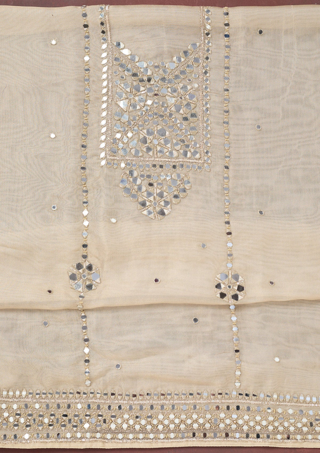 Beige Cutdana Tissue Unstitched Salwar Suit