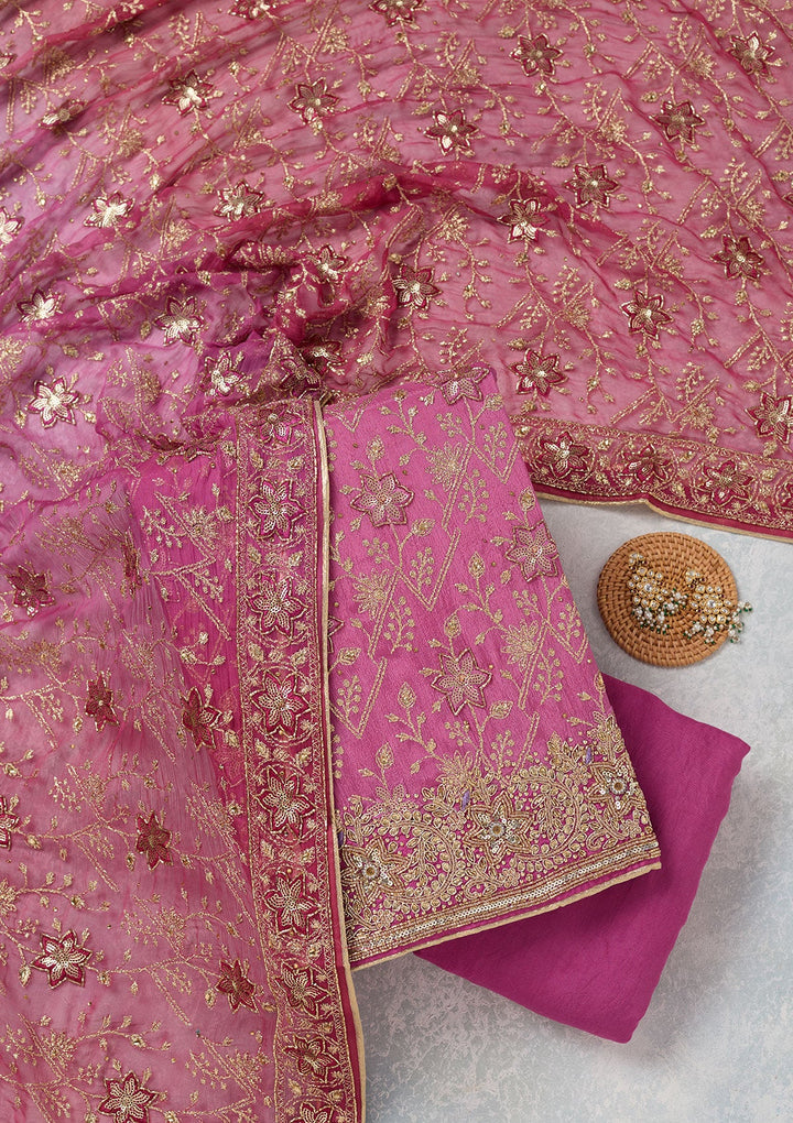 Purple Zariwork Georgette Unstitched Salwar Suit-koskii