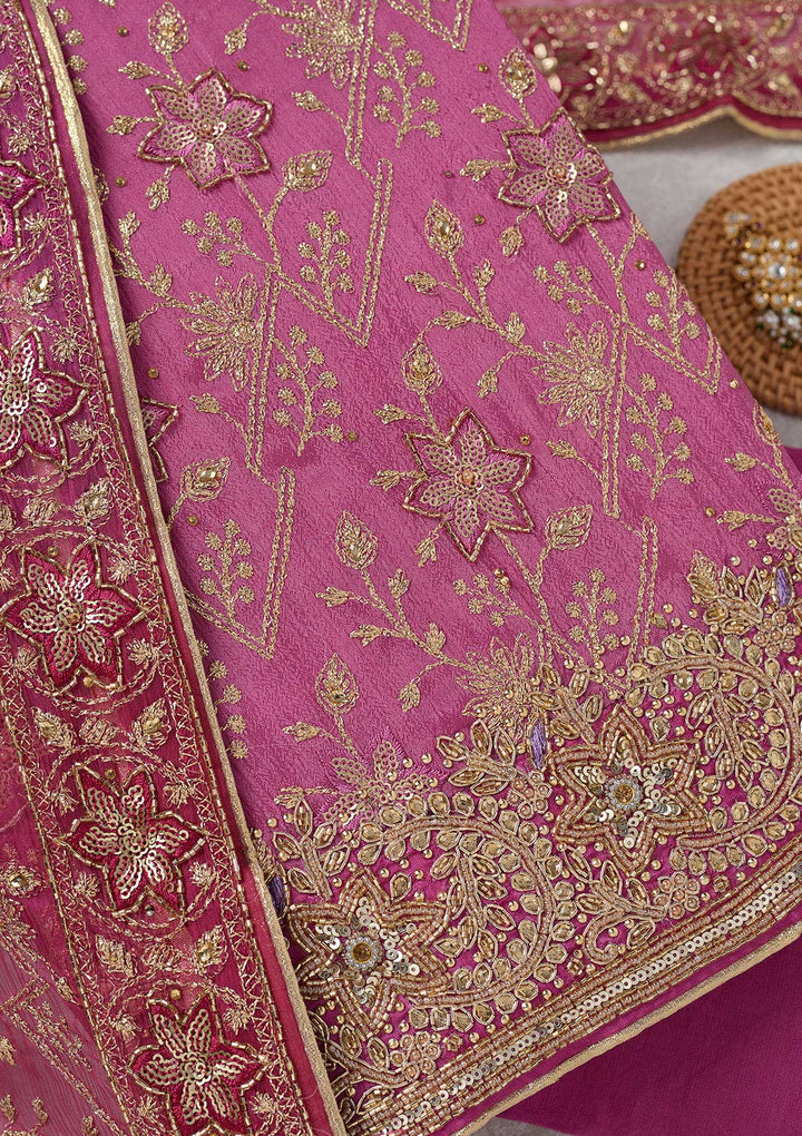 Purple Zariwork Georgette Unstitched Salwar Suit-koskii