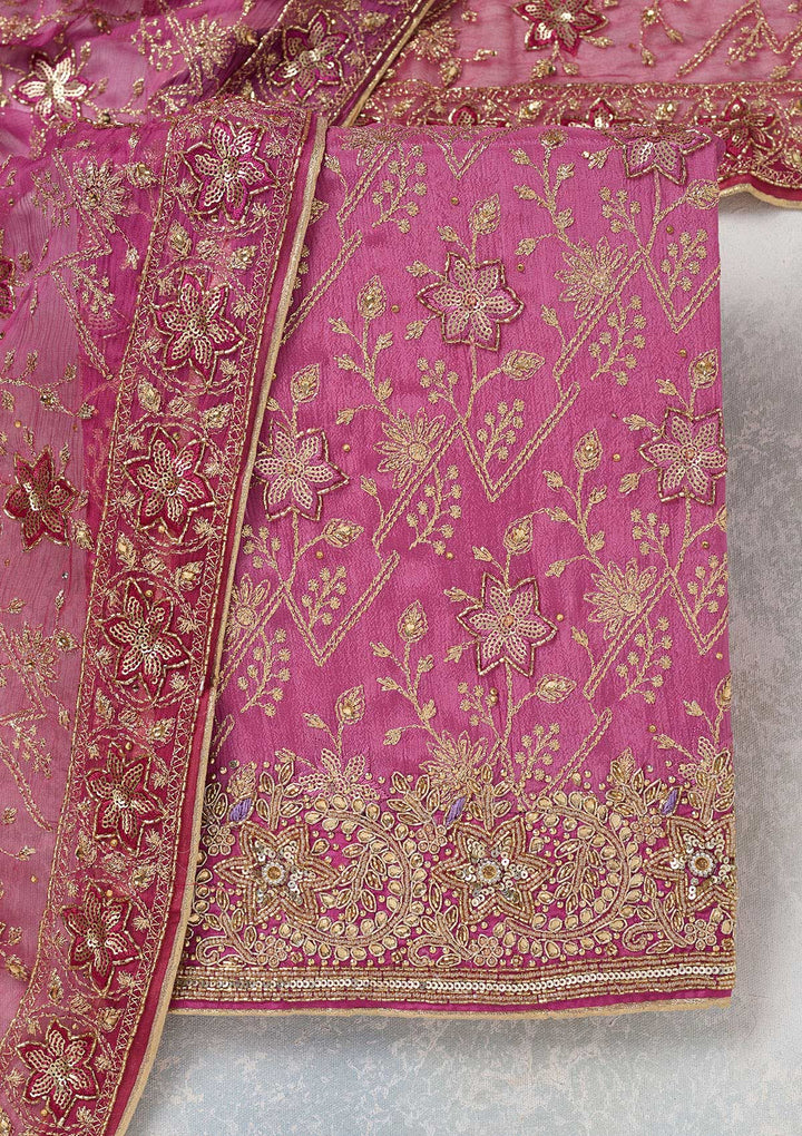 Purple Zariwork Georgette Unstitched Salwar Suit-koskii