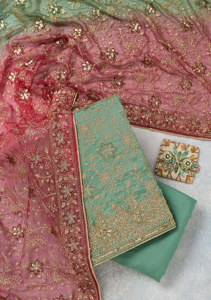 Sea Green Zariwork Georgette Unstitched Salwar Suit-koskii