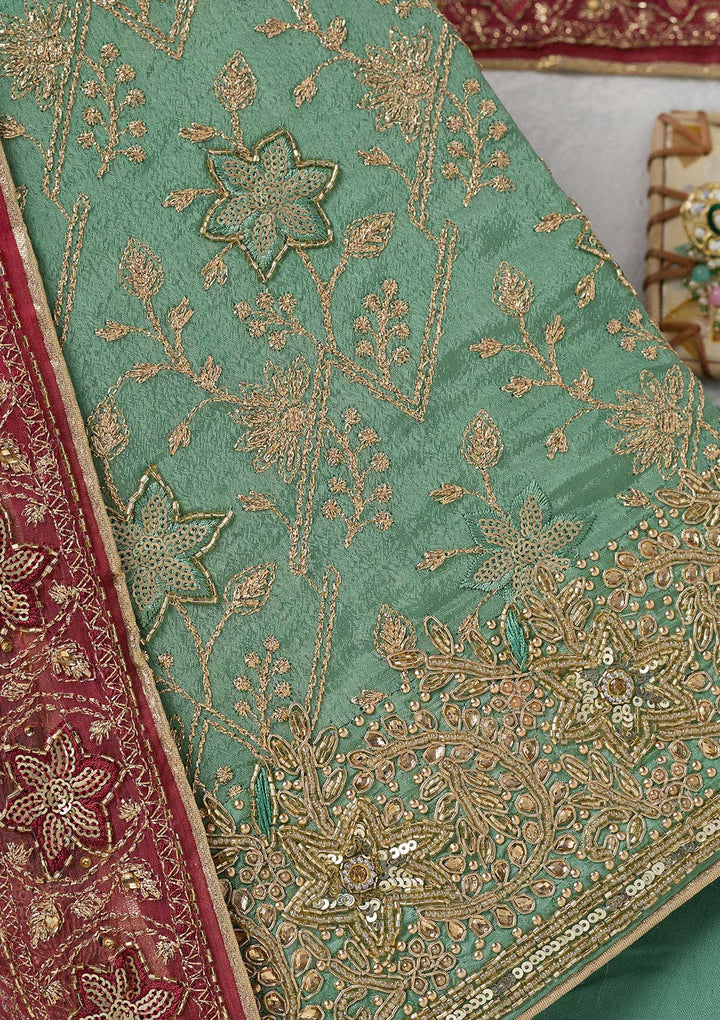 Sea Green Zariwork Georgette Unstitched Salwar Suit-koskii