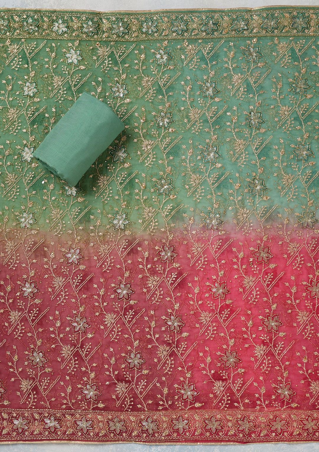 Sea Green Zariwork Georgette Unstitched Salwar Suit-koskii