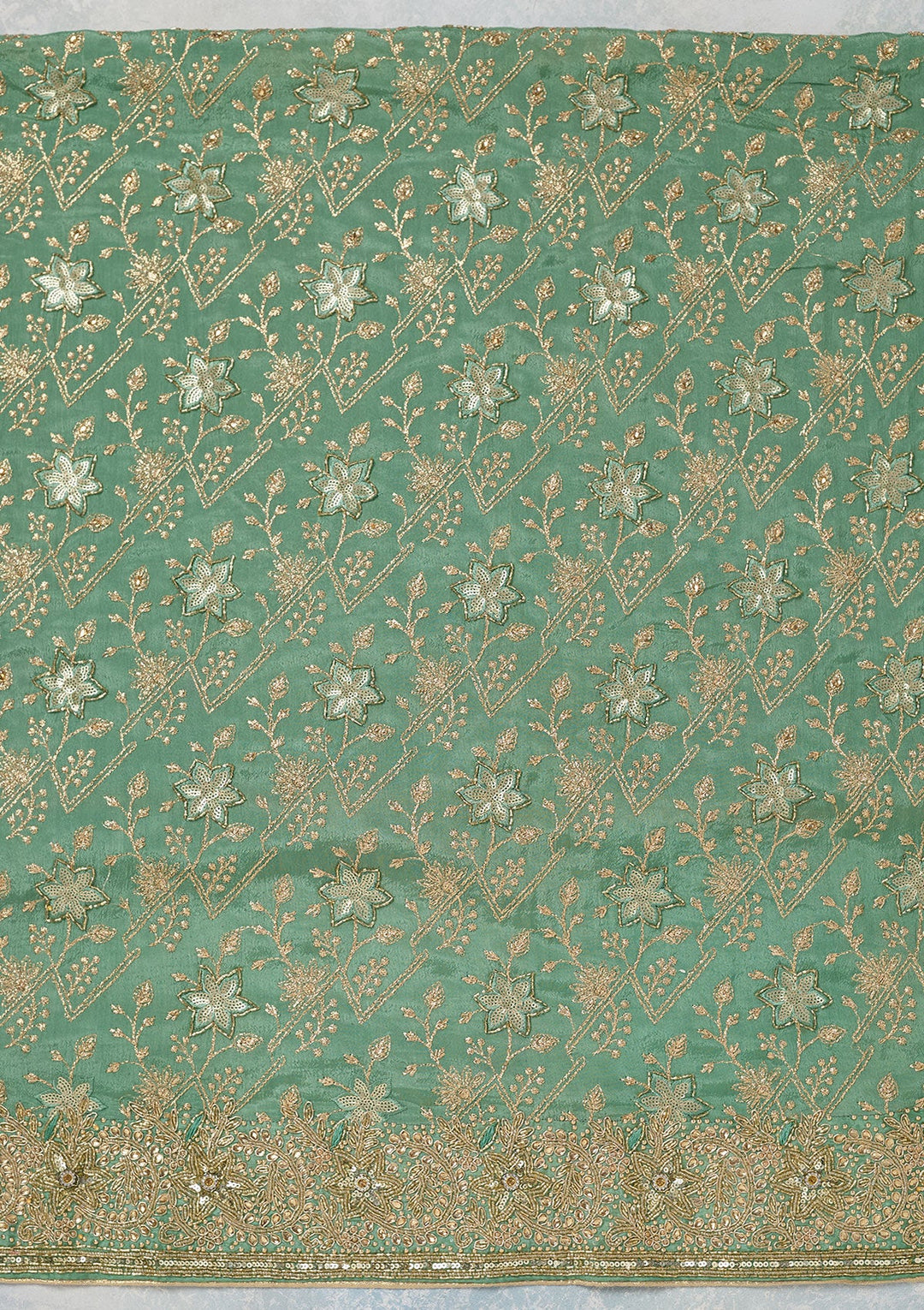 Sea Green Zariwork Georgette Unstitched Salwar Suit-koskii