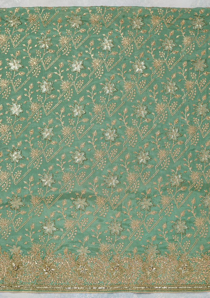 Sea Green Zariwork Georgette Unstitched Salwar Suit-koskii