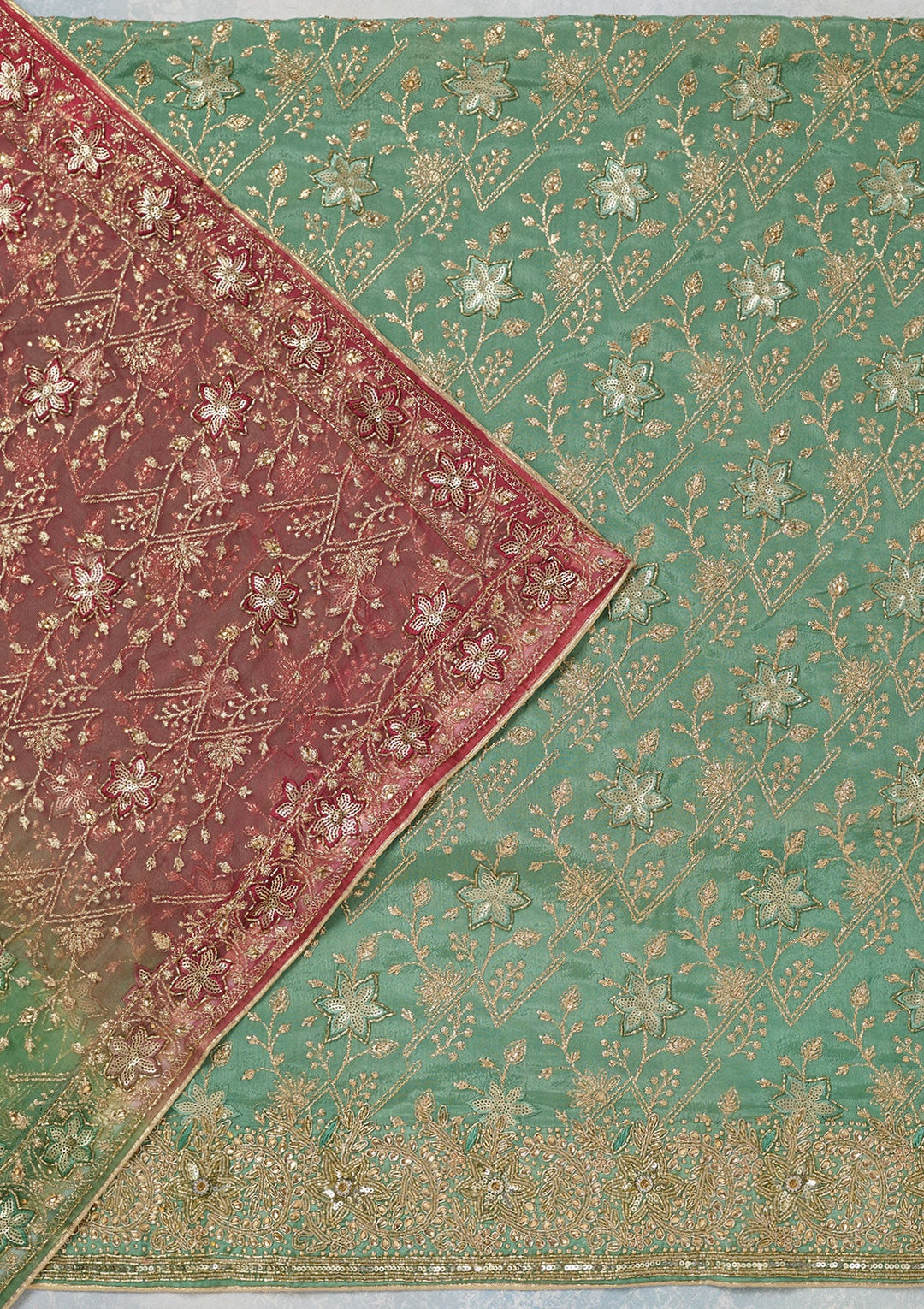 Sea Green Zariwork Georgette Unstitched Salwar Suit-koskii