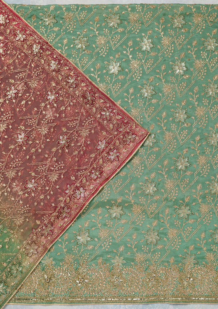 Sea Green Zariwork Georgette Unstitched Salwar Suit-koskii