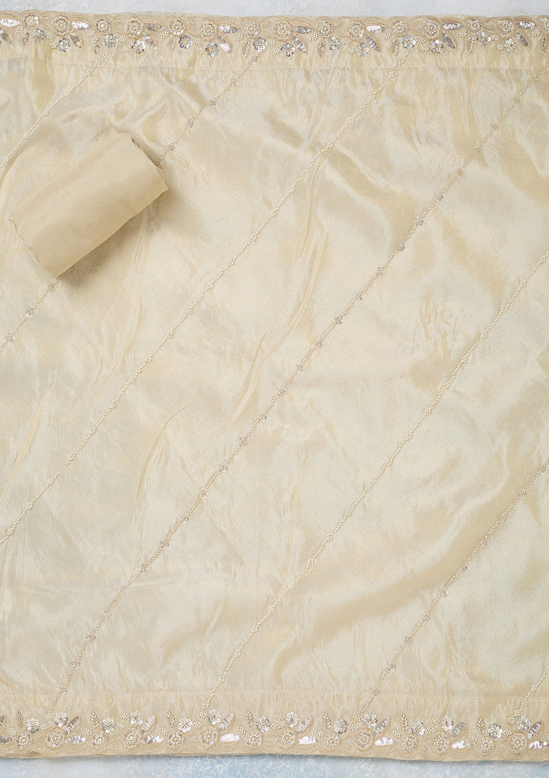 Cream Aariwork Semi Crepe Unstitched Salwar Suit-koskii