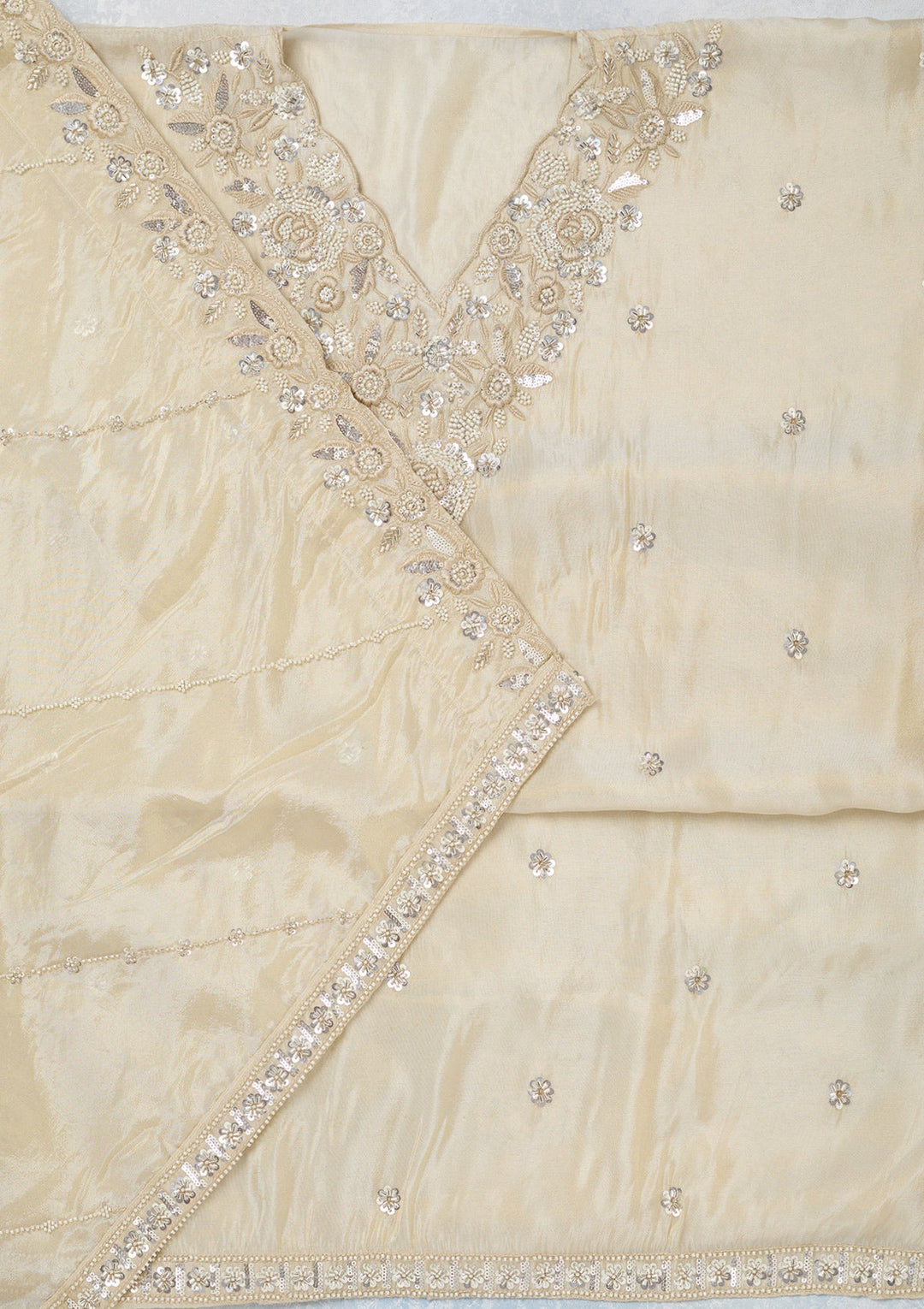 Cream Aariwork Semi Crepe Unstitched Salwar Suit-koskii