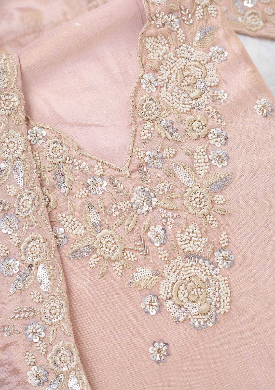 Pink Aariwork Semi Crepe Unstitched Salwar Suit-koskii