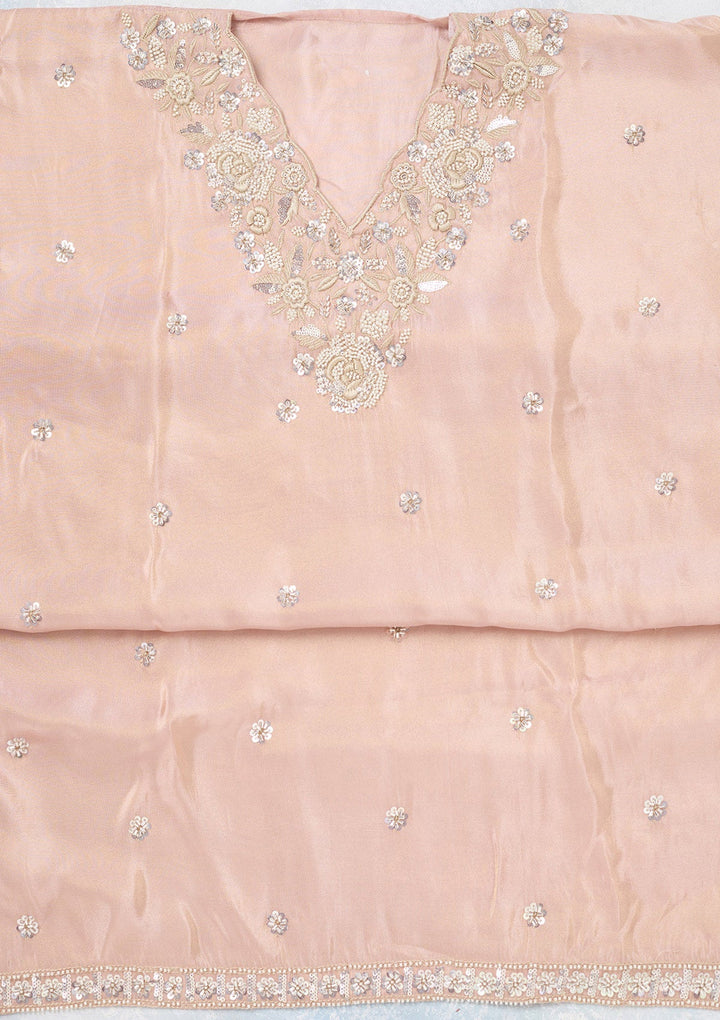 Pink Aariwork Semi Crepe Unstitched Salwar Suit-koskii