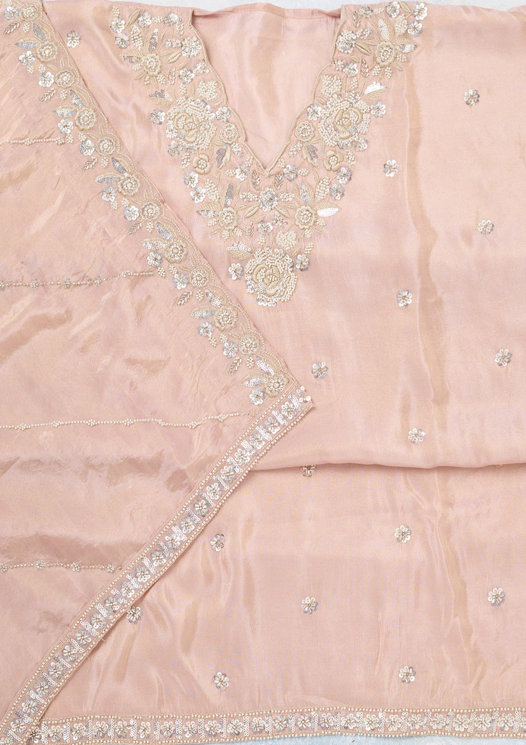Pink Aariwork Semi Crepe Unstitched Salwar Suit-koskii