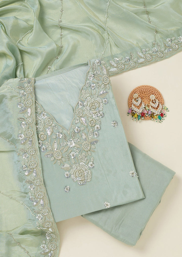 Sea Green Aariwork Semi Crepe Unstitched Salwar Suit-koskii