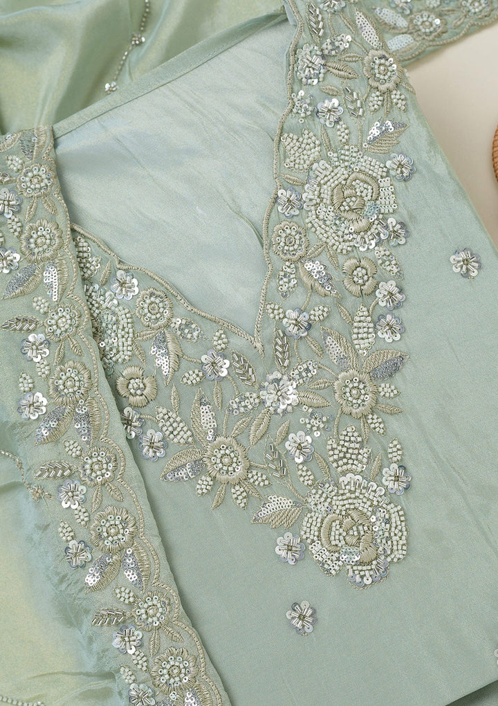 Sea Green Aariwork Semi Crepe Unstitched Salwar Suit-koskii