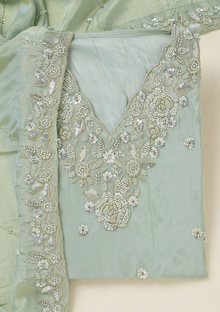 Sea Green Aariwork Semi Crepe Unstitched Salwar Suit-koskii