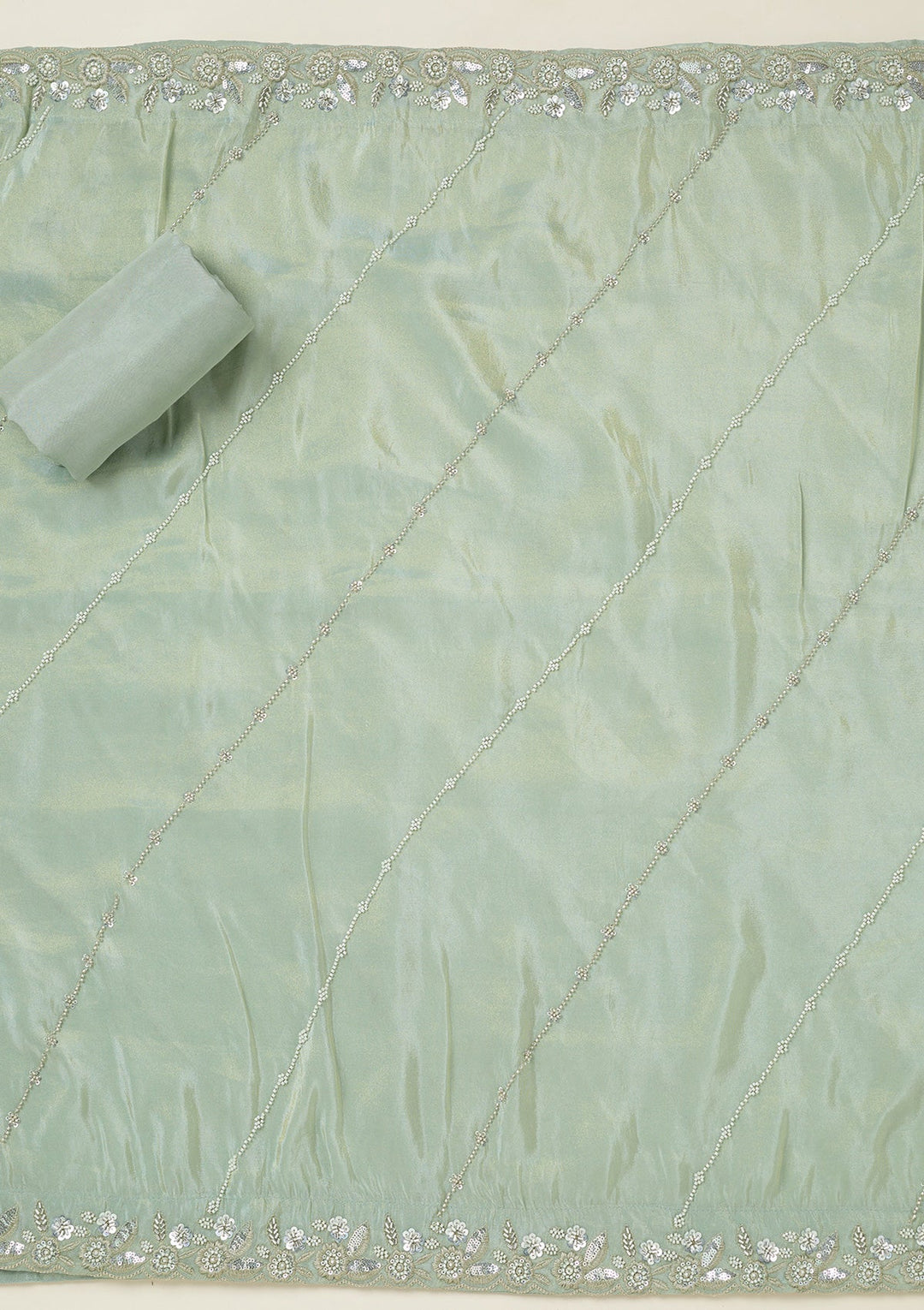 Sea Green Aariwork Semi Crepe Unstitched Salwar Suit-koskii