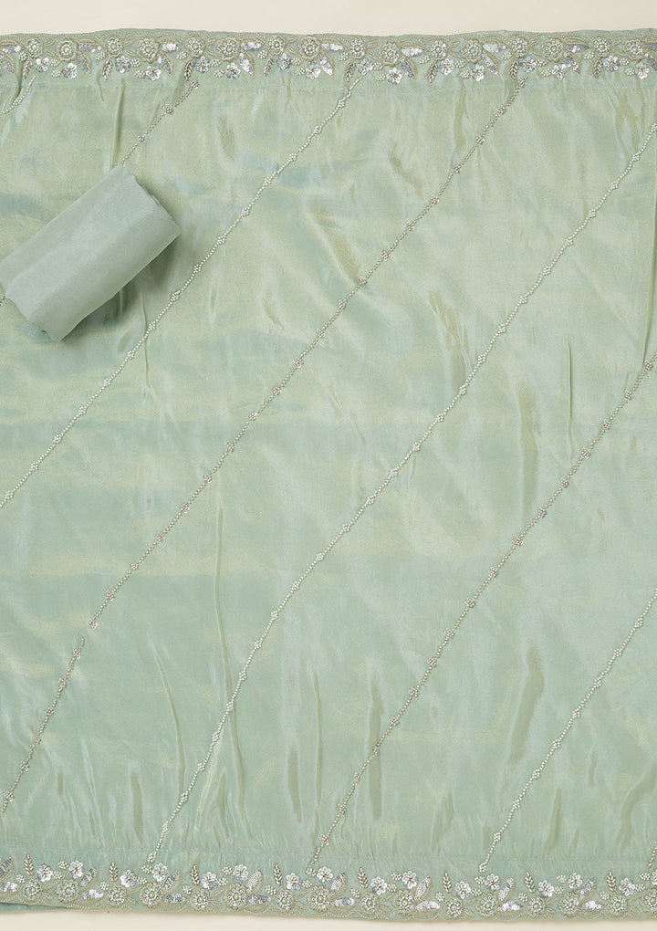 Sea Green Aariwork Semi Crepe Unstitched Salwar Suit-koskii