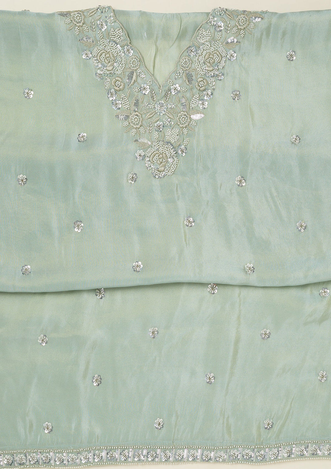 Sea Green Aariwork Semi Crepe Unstitched Salwar Suit-koskii