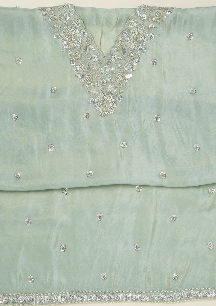 Sea Green Aariwork Semi Crepe Unstitched Salwar Suit-koskii