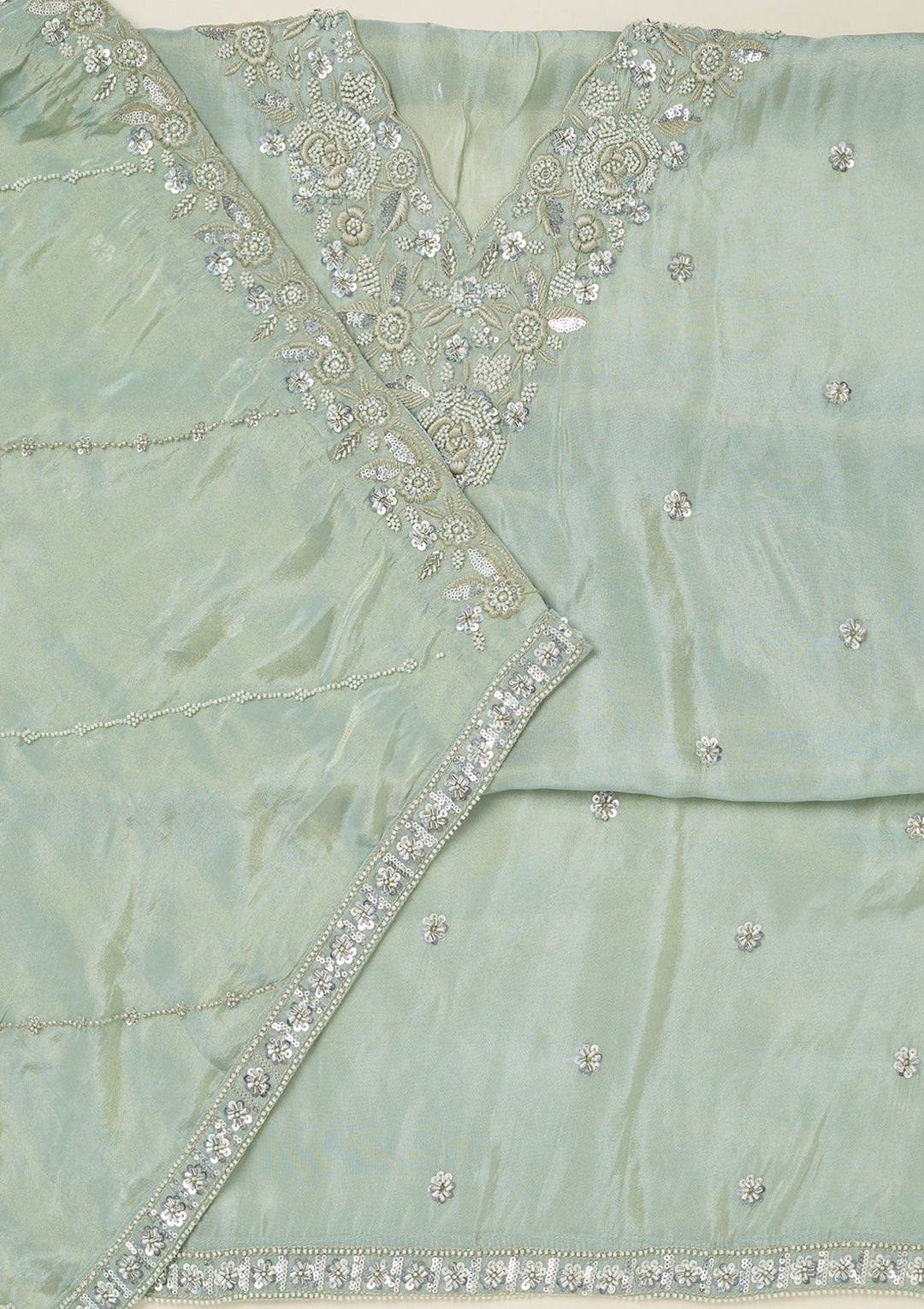 Sea Green Aariwork Semi Crepe Unstitched Salwar Suit-koskii