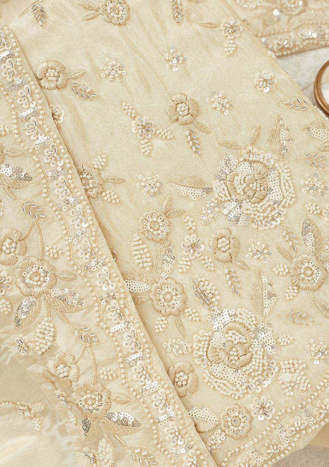 Cream Silver Stonework Tissue Unstitched Salwar Suit