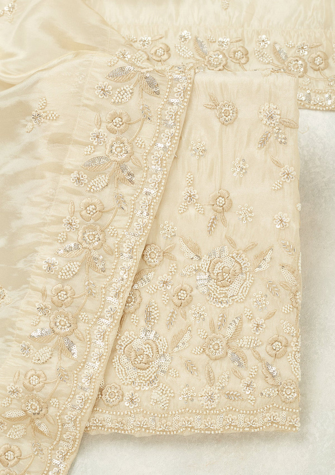 Cream Silver Stonework Tissue Unstitched Salwar Suit