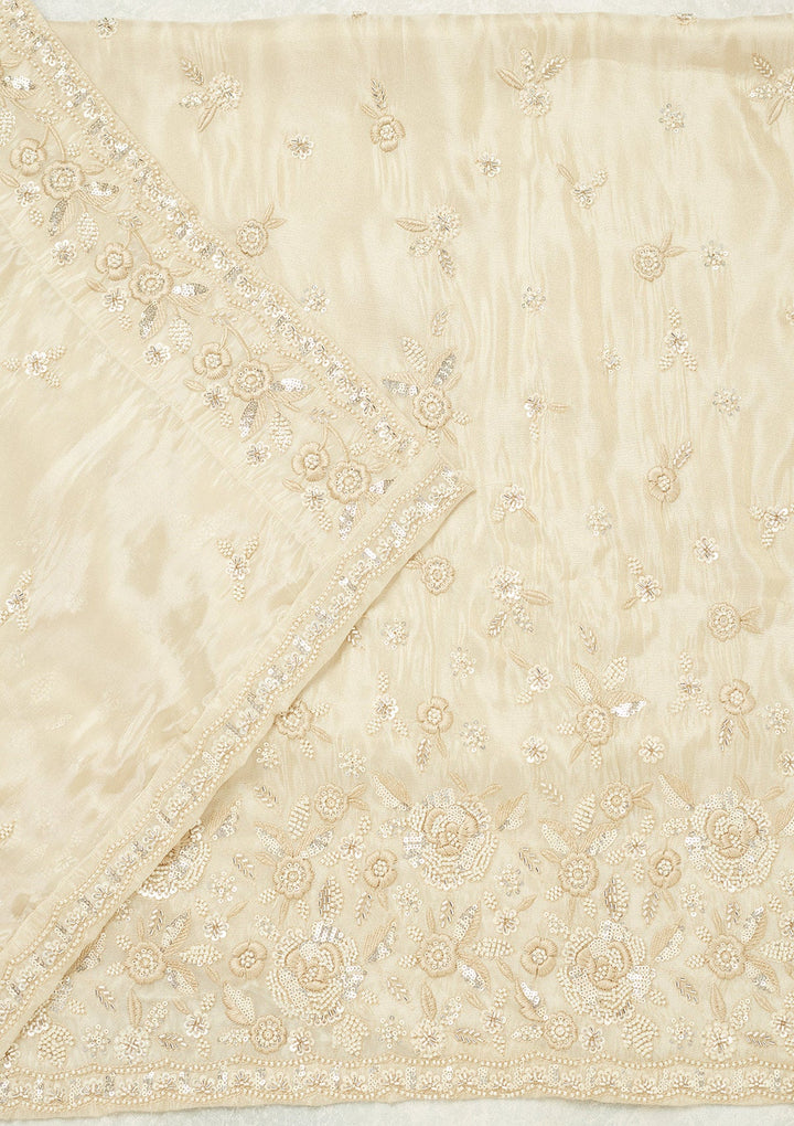 Cream Silver Stonework Tissue Unstitched Salwar Suit