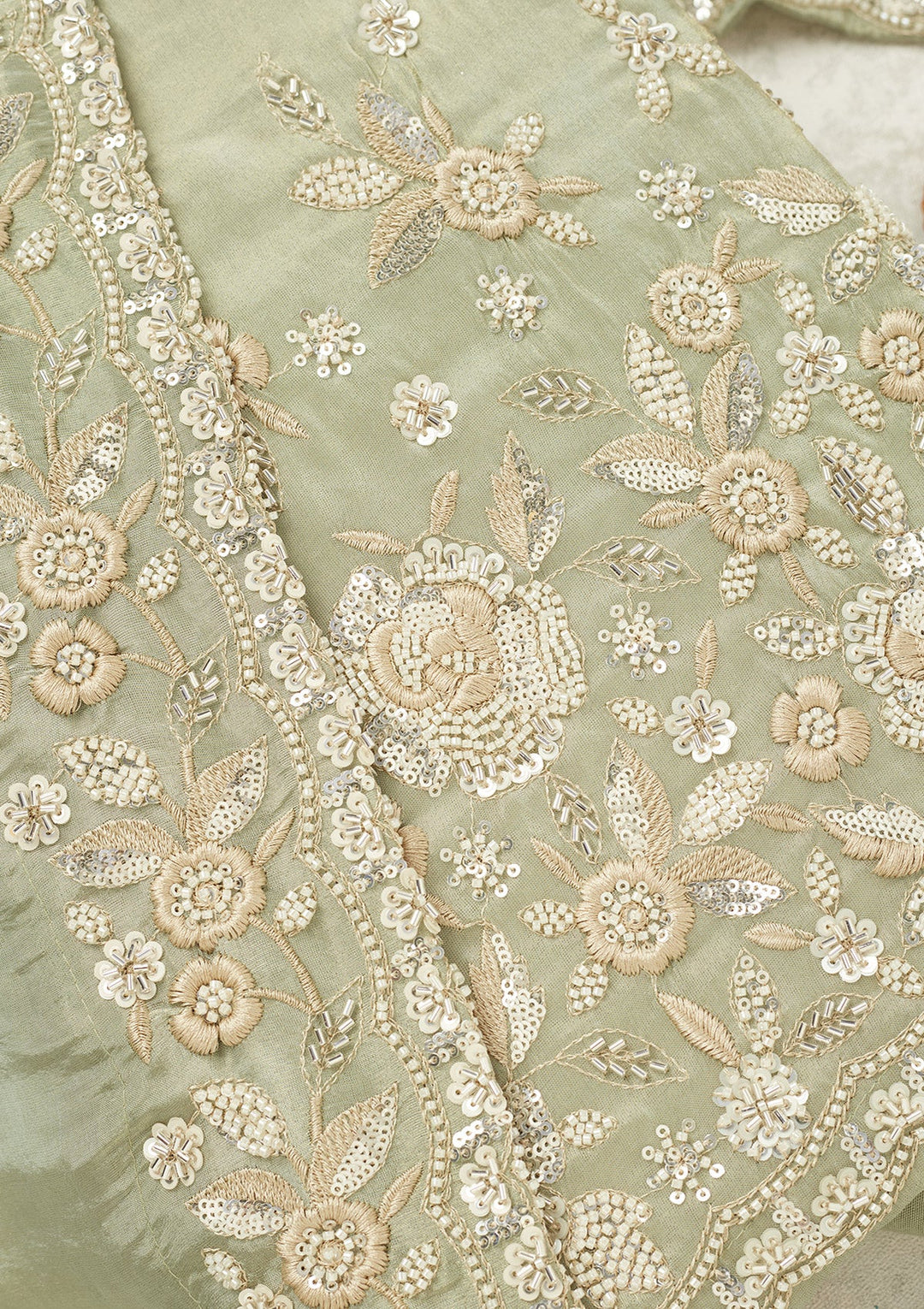 Sea Green Silver Stonework Tissue Unstitched Salwar Suit