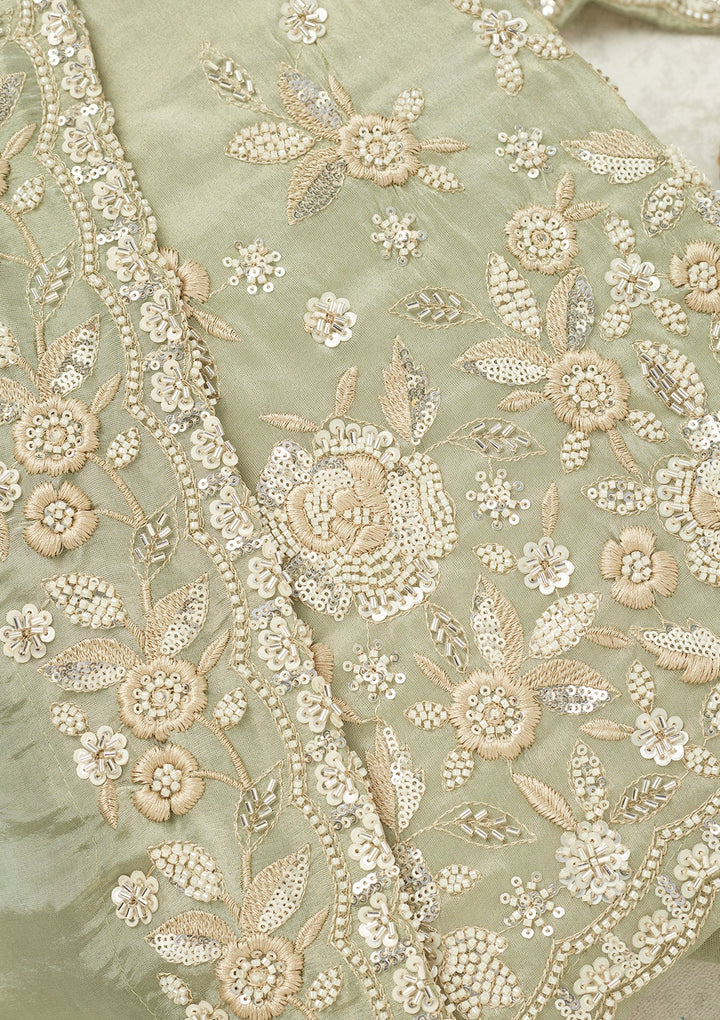 Sea Green Silver Stonework Tissue Unstitched Salwar Suit