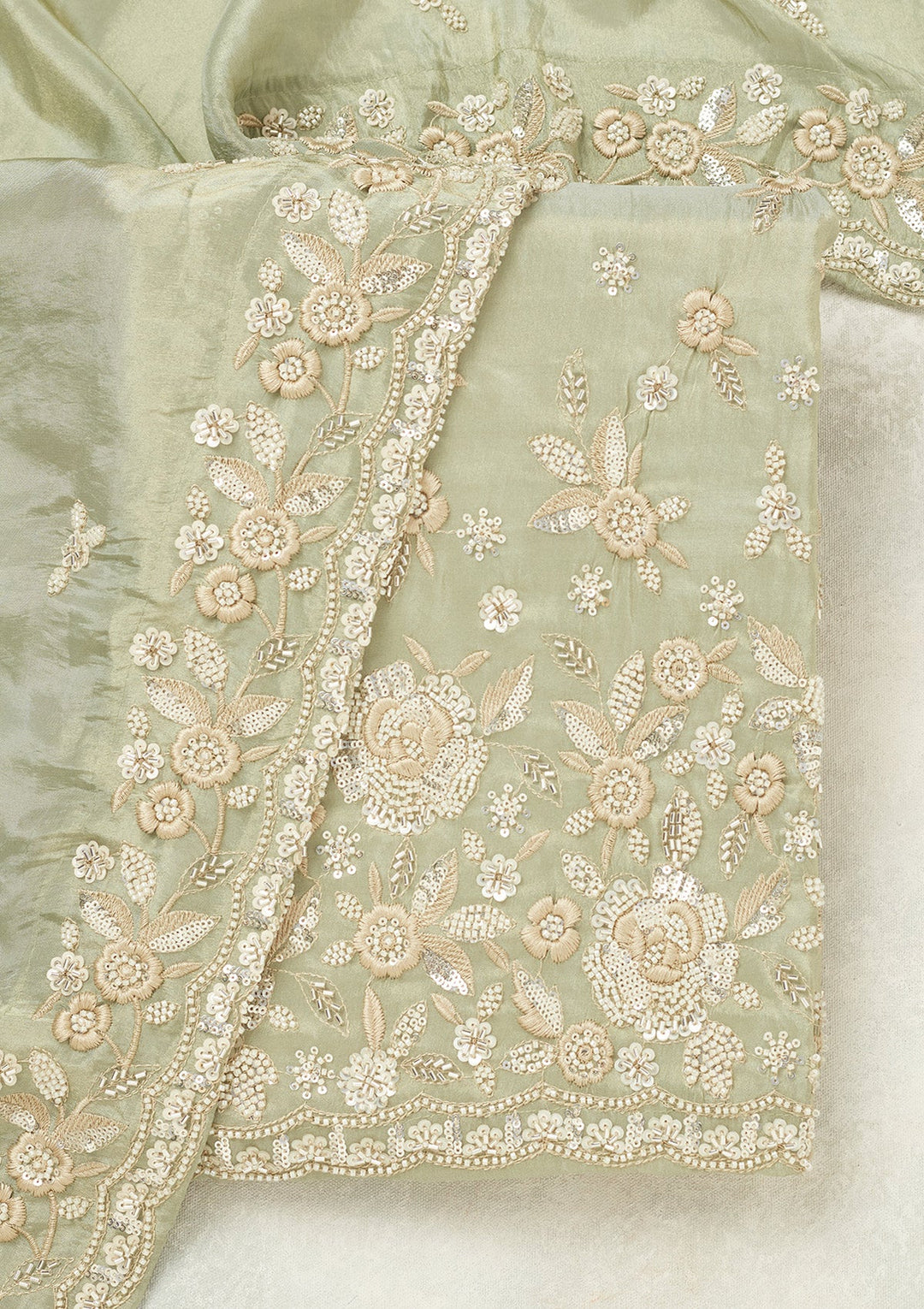 Sea Green Silver Stonework Tissue Unstitched Salwar Suit