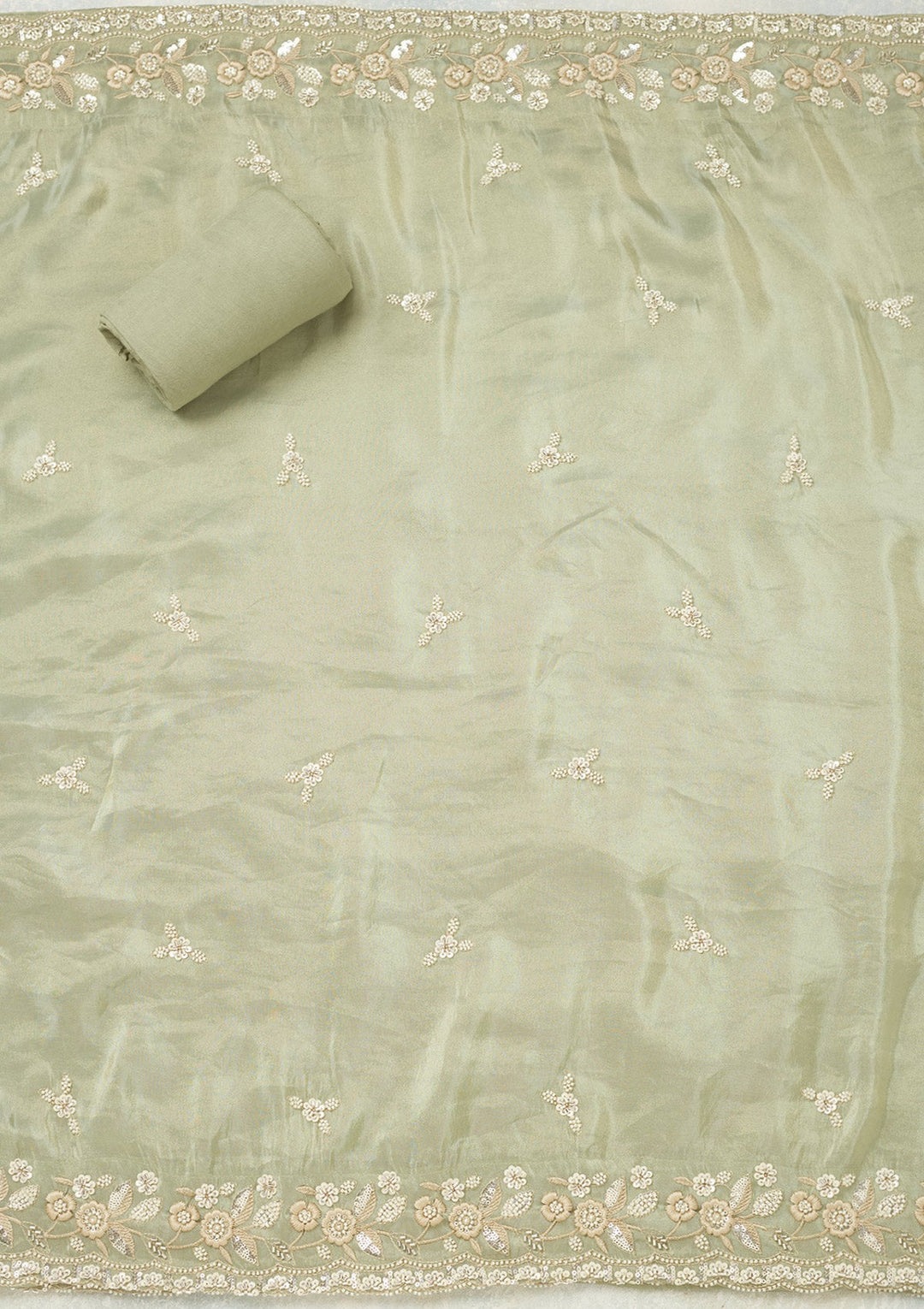 Sea Green Silver Stonework Tissue Unstitched Salwar Suit