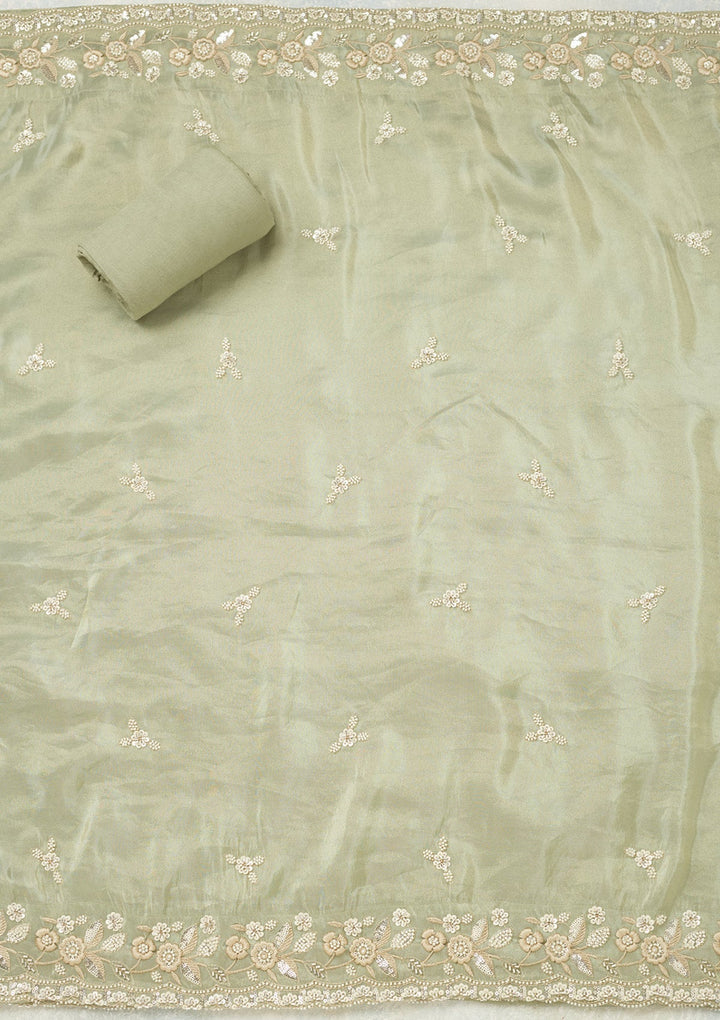 Sea Green Silver Stonework Tissue Unstitched Salwar Suit