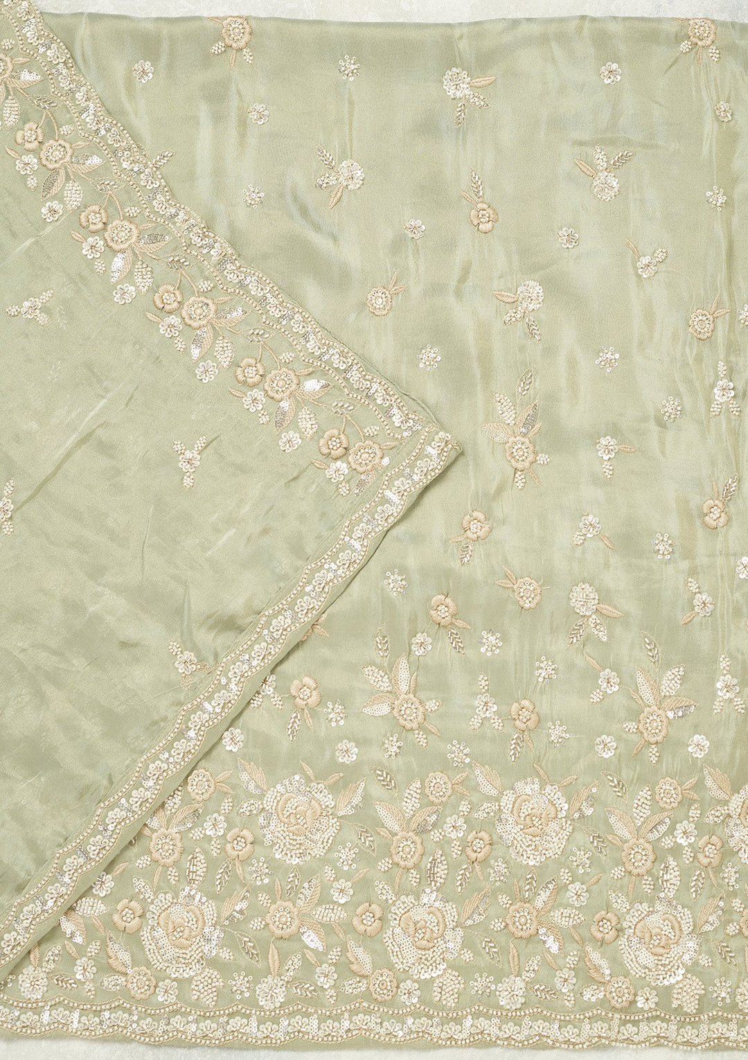 Sea Green Silver Stonework Tissue Unstitched Salwar Suit