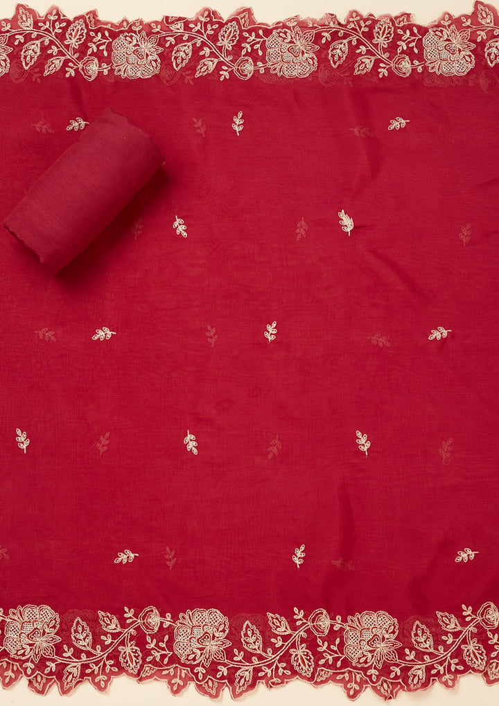 Red Zariwork (Gold) Chinon Unstitched Salwar Suit